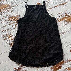 Love J USA Black Lace Sleeveless Flowy V neck Tank Top